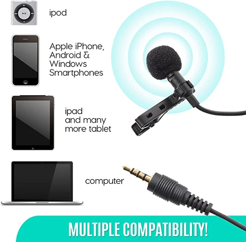 Mini micrófono Lavalier portátil, línea de cable manos libres de 3,5mm, micrófono omnidireccional para ordenador, portátil, teléfono móvil