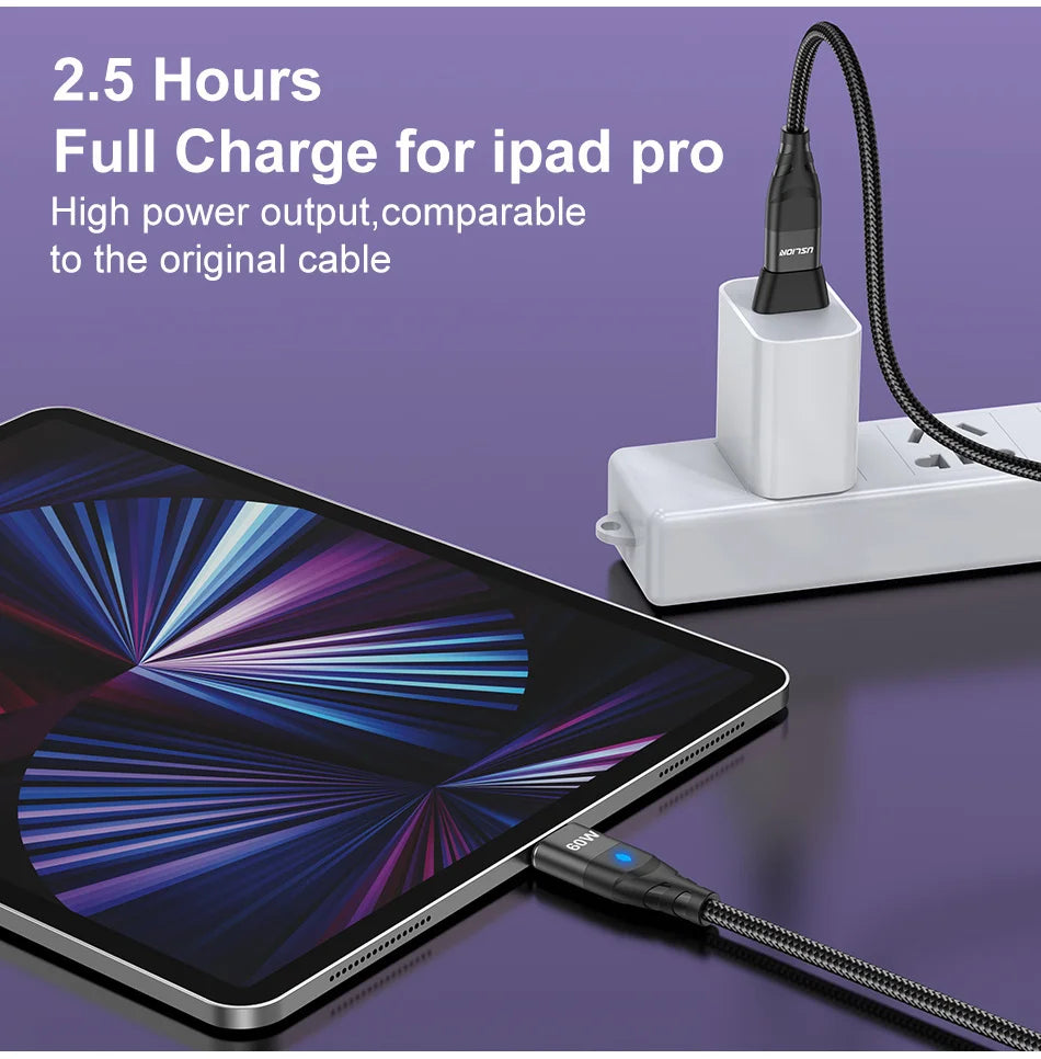 USLION 60W PD Cable cargador rápido USB C a tipo C Cable de datos micro magnético 3A Cable USB para iPhone 13 Macbook Huawei Samsung S22