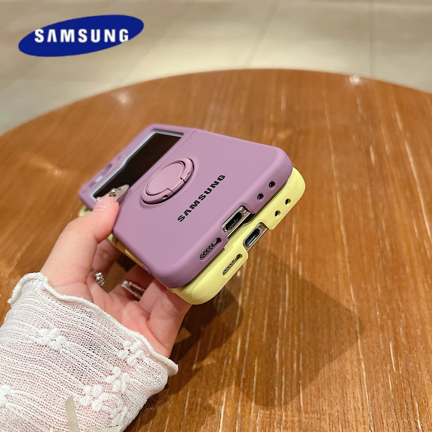 Funda de teléfono con soporte de anillo de silicona líquida de Color caramelo oficial de lujo Samsung Galaxy Z Flip 7 6 5 4 3 funda protectora a prueba de golpes