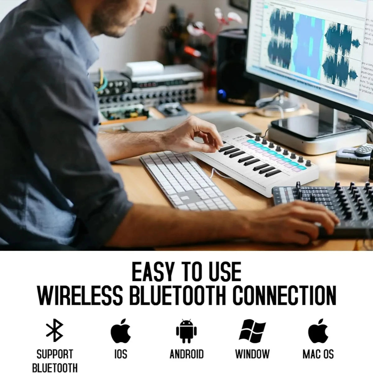 Controlador MIDI Teclado USB Mini 25 teclas, 16 almohadillas de batería RGB, 8 perillas y producción musical, software incluido, M-VAVE SMK-25 II