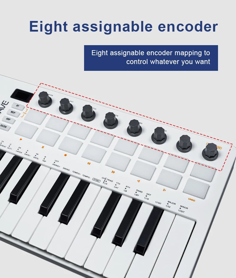 Controlador MIDI Teclado USB Mini 25 teclas, 16 almohadillas de batería RGB, 8 perillas y producción musical, software incluido, M-VAVE SMK-25 II