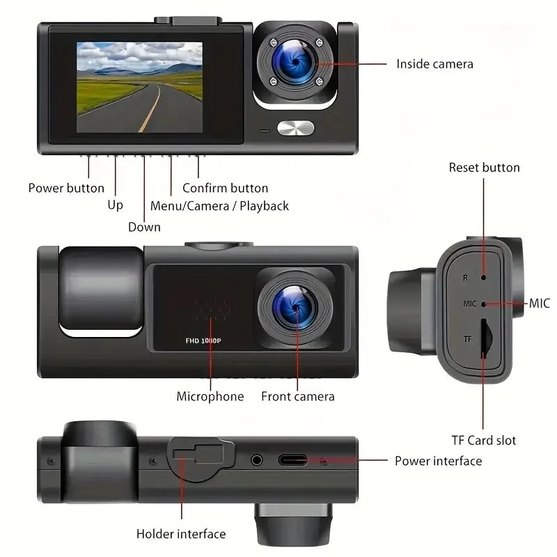 Cámara de salpicadero Dvr 2/3 para coche,amara coche delantera grabar,camara para vehiculo,dashcam coche, grabadora de vídeo frontal y trasera con visión nocturna IR, 1080P