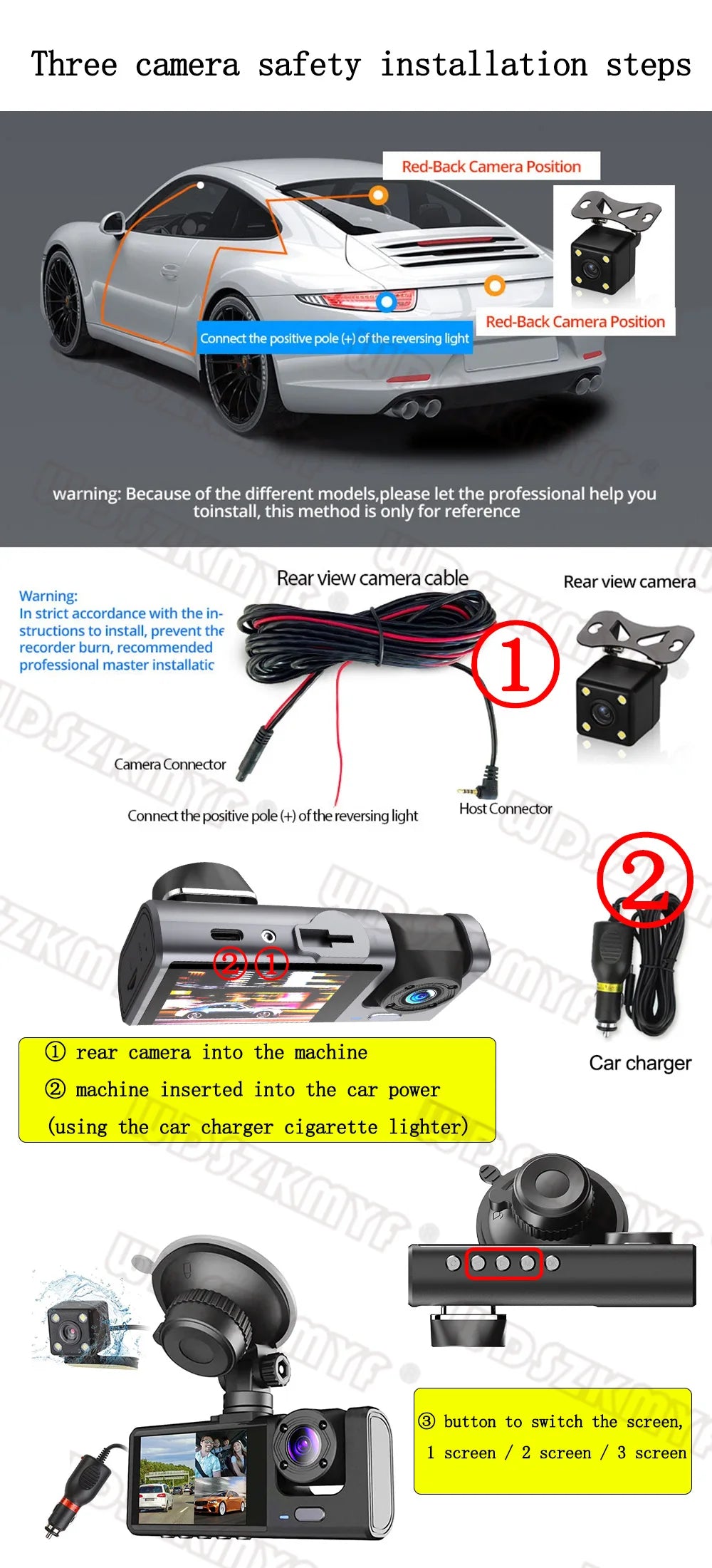 Cámara de salpicadero Dvr 2/3 para coche,amara coche delantera grabar,camara para vehiculo,dashcam coche, grabadora de vídeo frontal y trasera con visión nocturna IR, 1080P