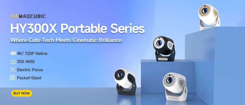 Proyector Magcubic Android 11 4K, 720P HY300 Pro + Wifi Dual 290ANSI 180 ° Proyector portátil flexible