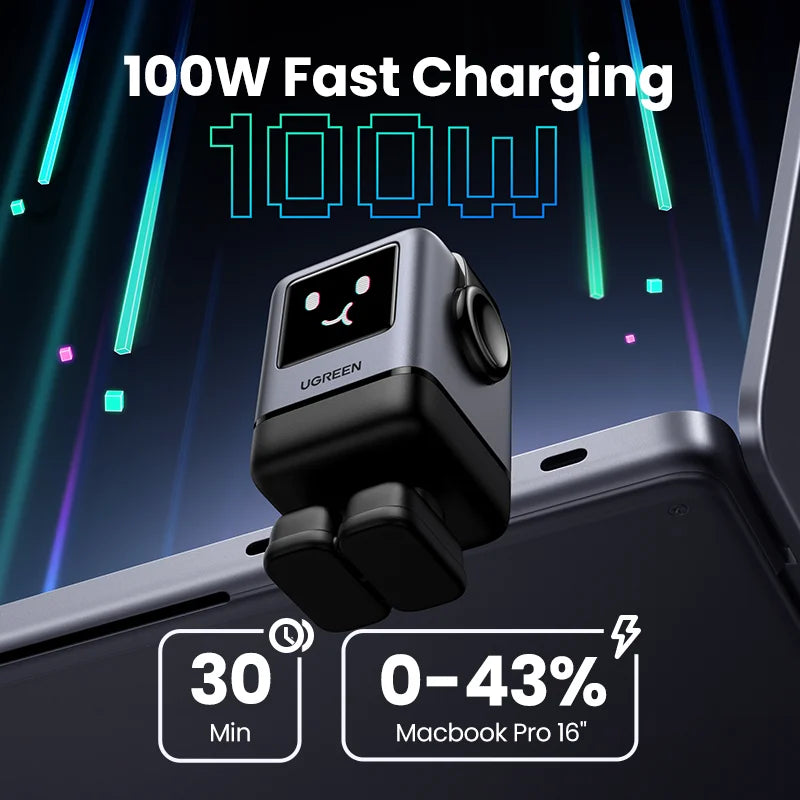 Cargador Robot Uno 100W GaN, cargador QC4.0 3,0 PPS para iPhone 16, 15, 14 Pro, Macbook, tableta, carga rápida