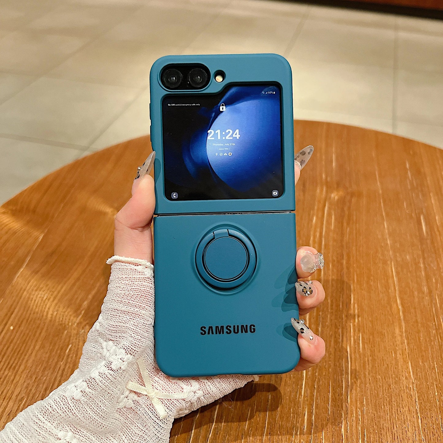 Funda de teléfono con soporte de anillo de silicona líquida de Color caramelo oficial de lujo Samsung Galaxy Z Flip 7 6 5 4 3 funda protectora a prueba de golpes