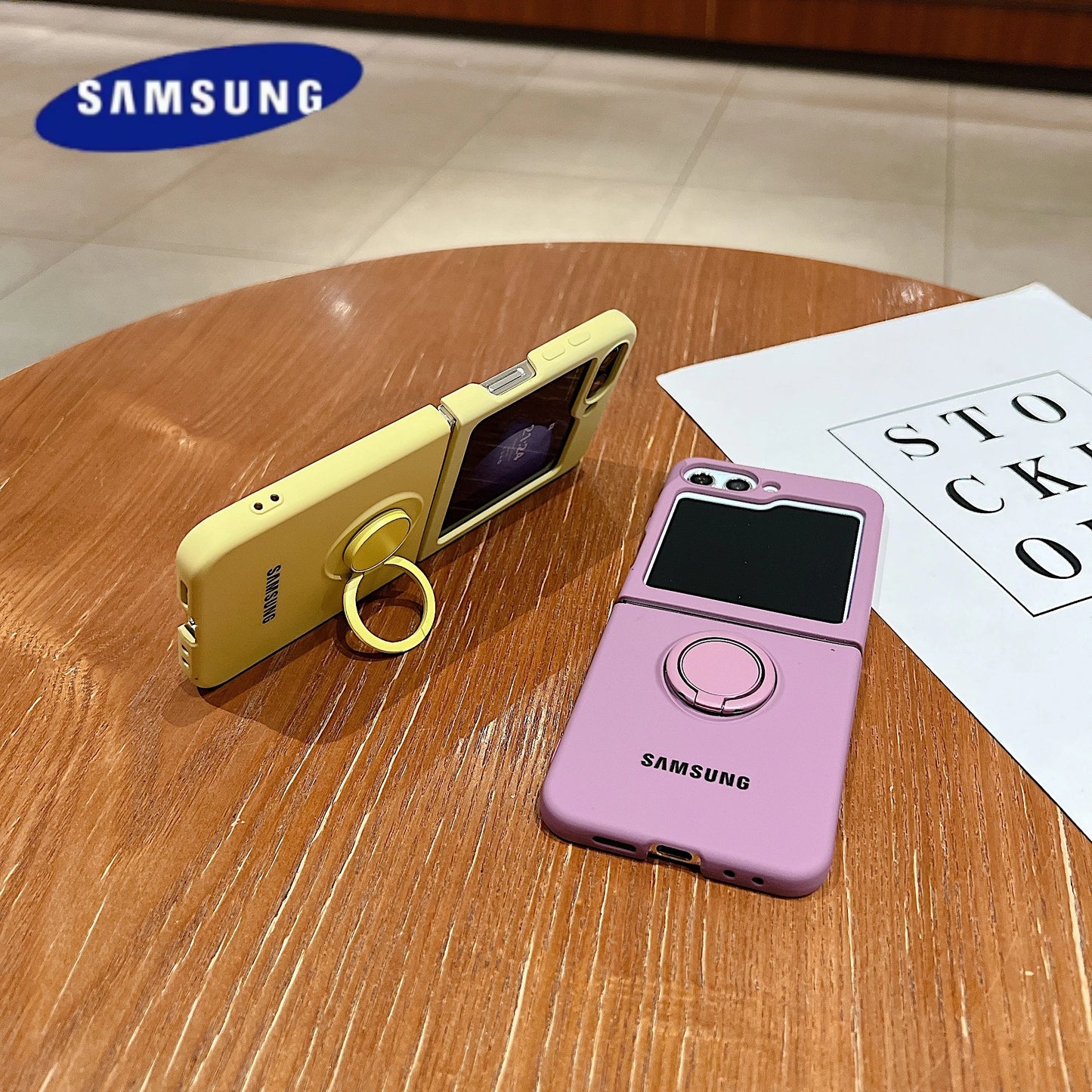 Funda de teléfono con soporte de anillo de silicona líquida de Color caramelo oficial de lujo Samsung Galaxy Z Flip 7 6 5 4 3 funda protectora a prueba de golpes