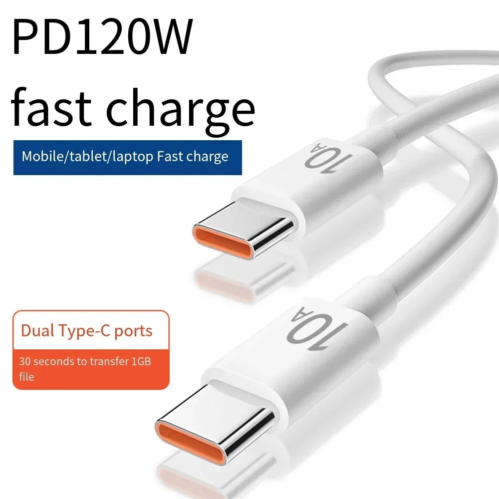 Cable Universal USB C a USB tipo C de 120W, carga rápida PD de 10A para iPhone 15, iPad, Samsung, Xiaomi, Huawei, línea de datos Dual tipo C