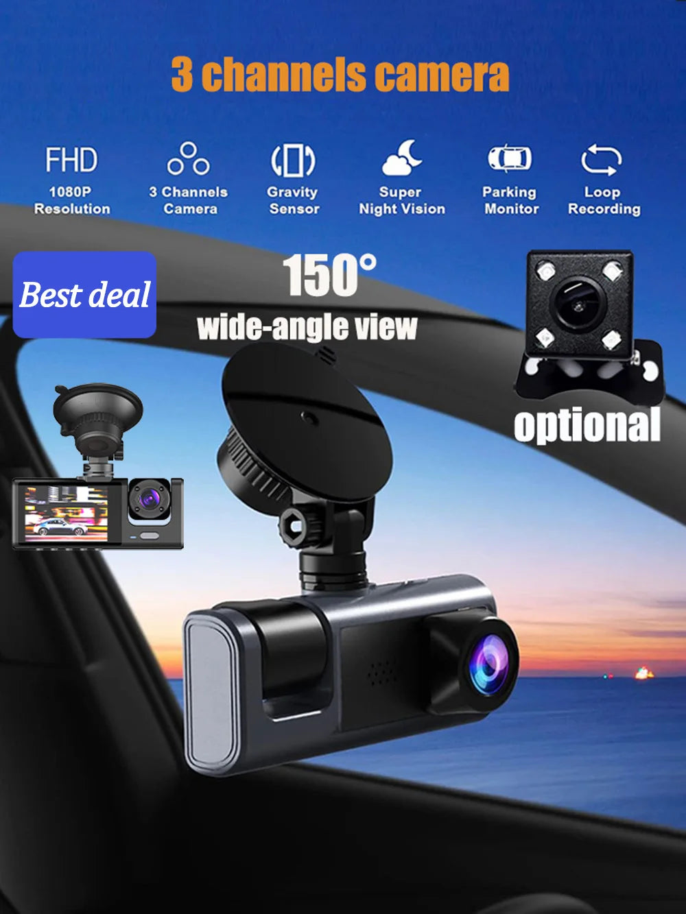 Cámara de salpicadero Dvr 2/3 para coche,amara coche delantera grabar,camara para vehiculo,dashcam coche, grabadora de vídeo frontal y trasera con visión nocturna IR, 1080P