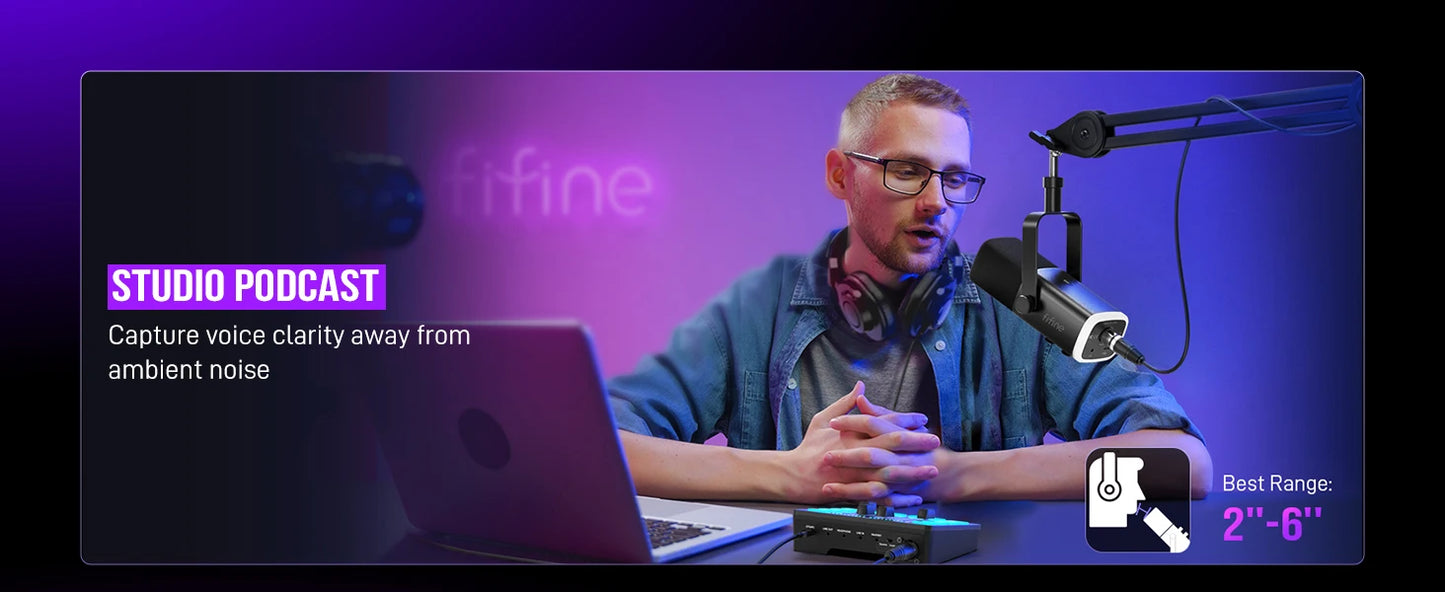 Micrófono dinámico FIFINE USB/XLR con Control RGB/conector para auriculares/mú, micrófono para grabación de Streaming AmpliGame-AM8