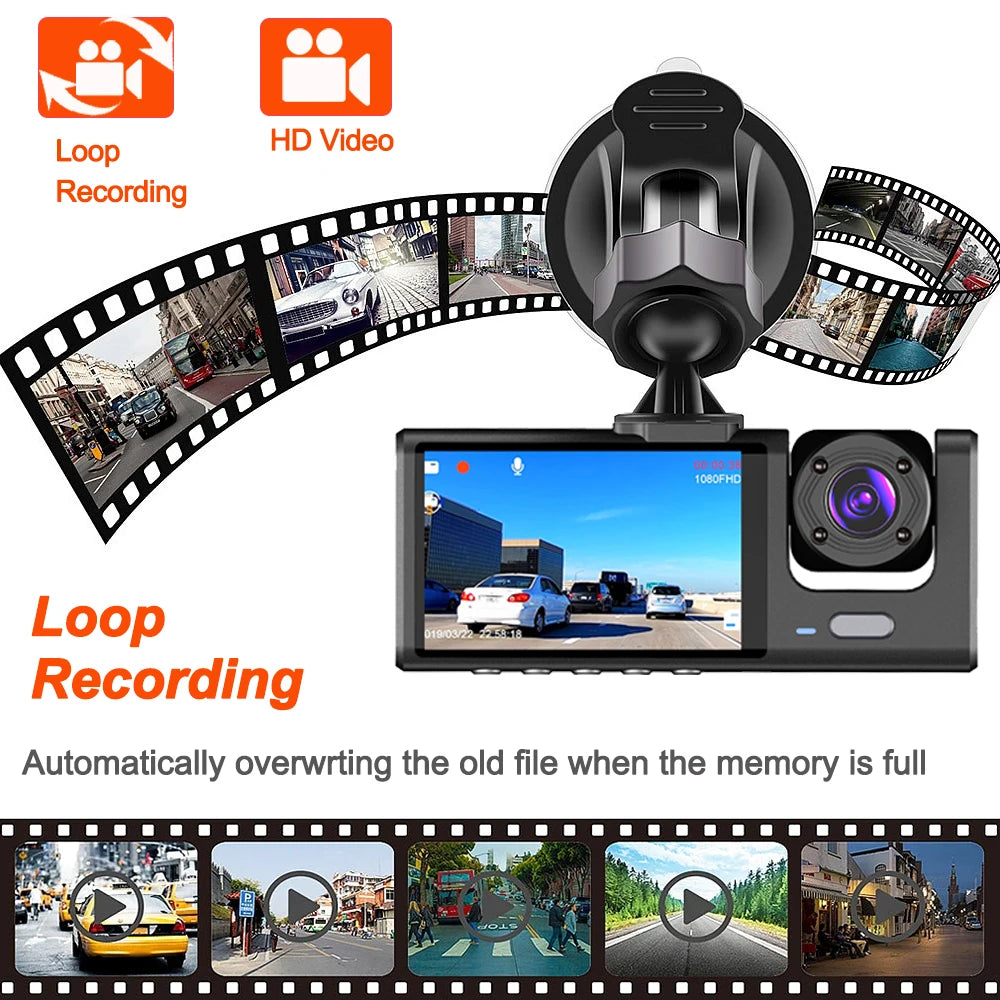 Cámara de salpicadero Dvr 2/3 para coche,amara coche delantera grabar,camara para vehiculo,dashcam coche, grabadora de vídeo frontal y trasera con visión nocturna IR, 1080P