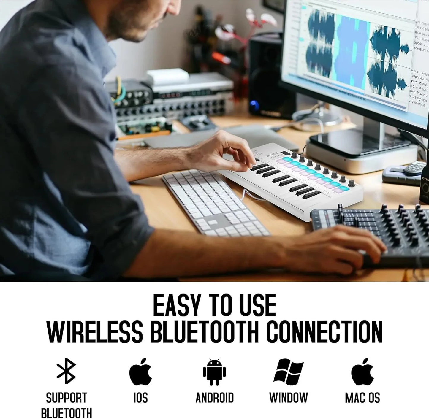 Controlador MIDI Teclado USB Mini 25 teclas, 16 almohadillas de batería RGB, 8 perillas y producción musical, software incluido, M-VAVE SMK-25 II