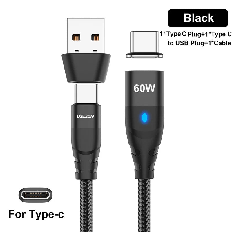USLION 60W PD Cable cargador rápido USB C a tipo C Cable de datos micro magnético 3A Cable USB para iPhone 13 Macbook Huawei Samsung S22