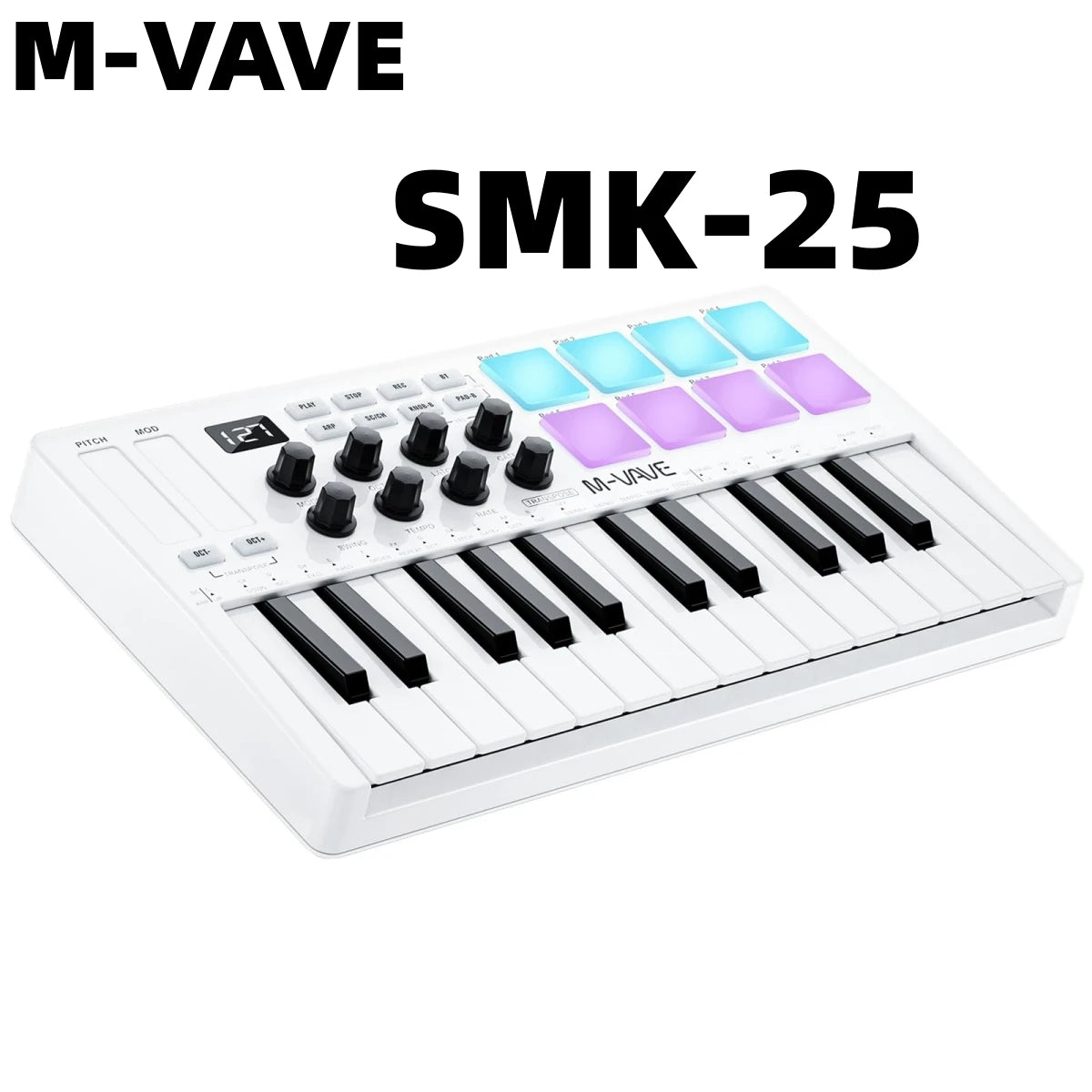 Controlador MIDI Teclado USB Mini 25 teclas, 16 almohadillas de batería RGB, 8 perillas y producción musical, software incluido, M-VAVE SMK-25 II