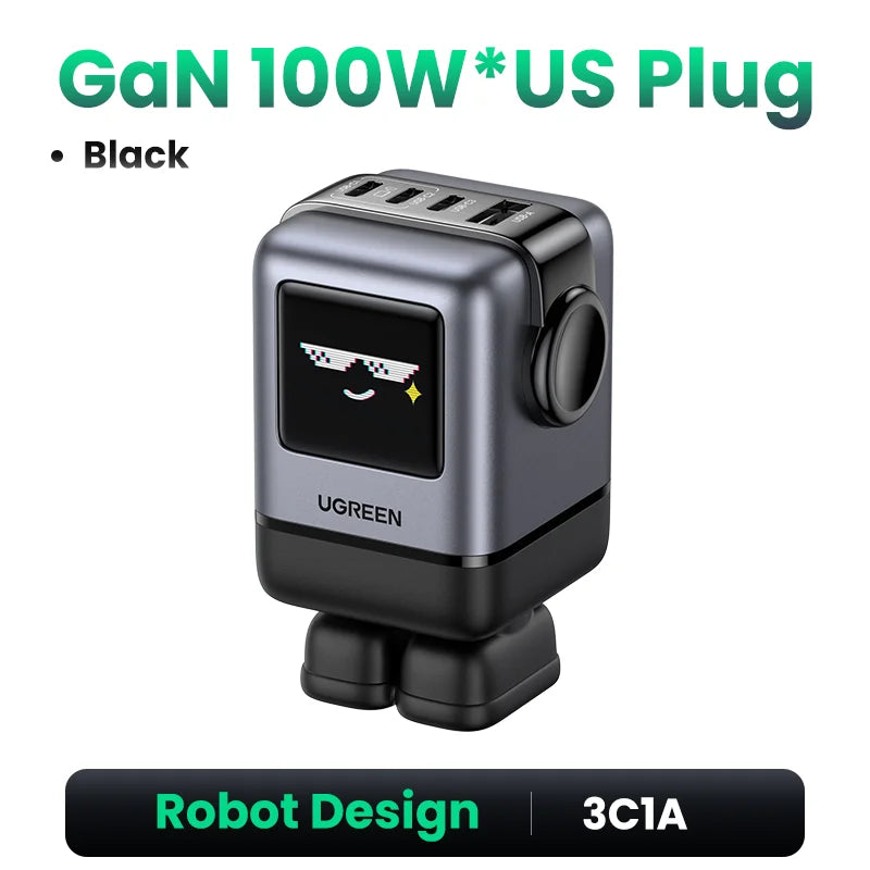 Cargador Robot Uno 100W GaN, cargador QC4.0 3,0 PPS para iPhone 16, 15, 14 Pro, Macbook, tableta, carga rápida