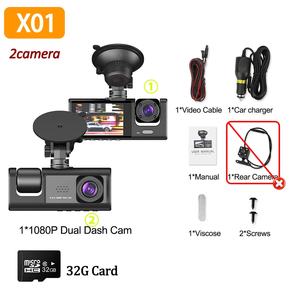 Cámara de salpicadero Dvr 2/3 para coche,amara coche delantera grabar,camara para vehiculo,dashcam coche, grabadora de vídeo frontal y trasera con visión nocturna IR, 1080P