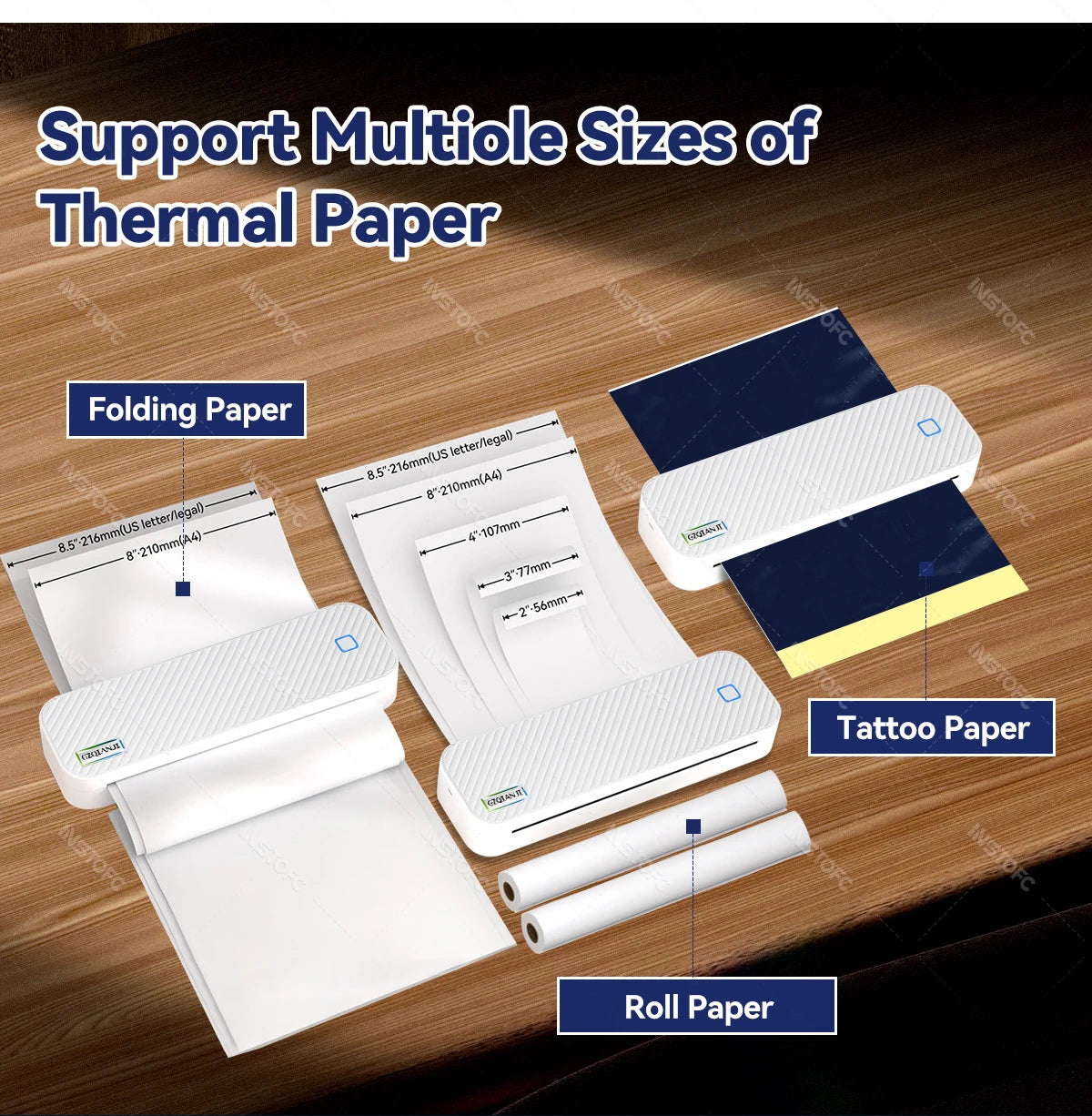 Impresora térmica portátil A4, Bluetooth, fotos, PDF, máquina de impresión de documentos, trabajo, hogar, escuela, viajes