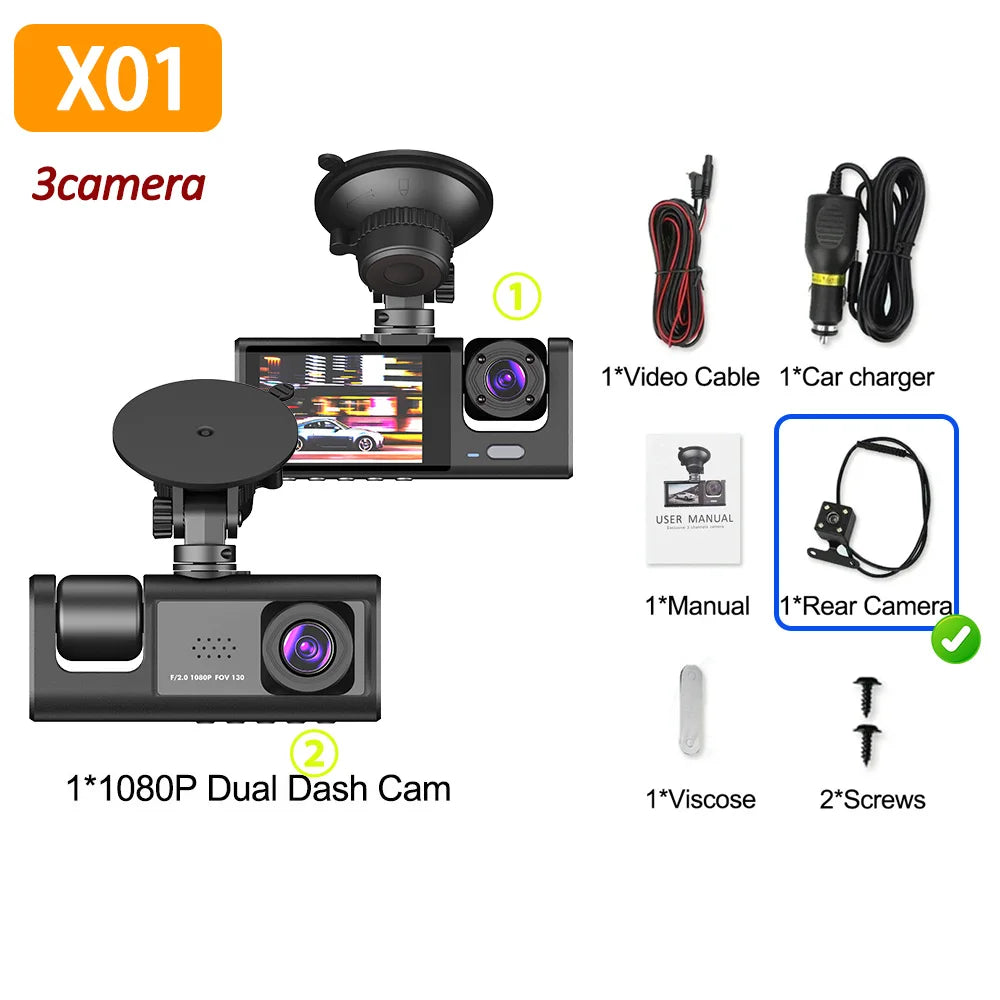 Cámara de salpicadero Dvr 2/3 para coche,amara coche delantera grabar,camara para vehiculo,dashcam coche, grabadora de vídeo frontal y trasera con visión nocturna IR, 1080P