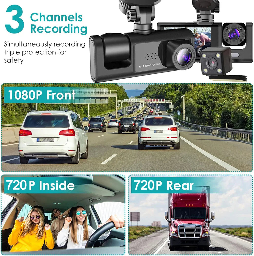 Cámara de salpicadero Dvr 2/3 para coche,amara coche delantera grabar,camara para vehiculo,dashcam coche, grabadora de vídeo frontal y trasera con visión nocturna IR, 1080P