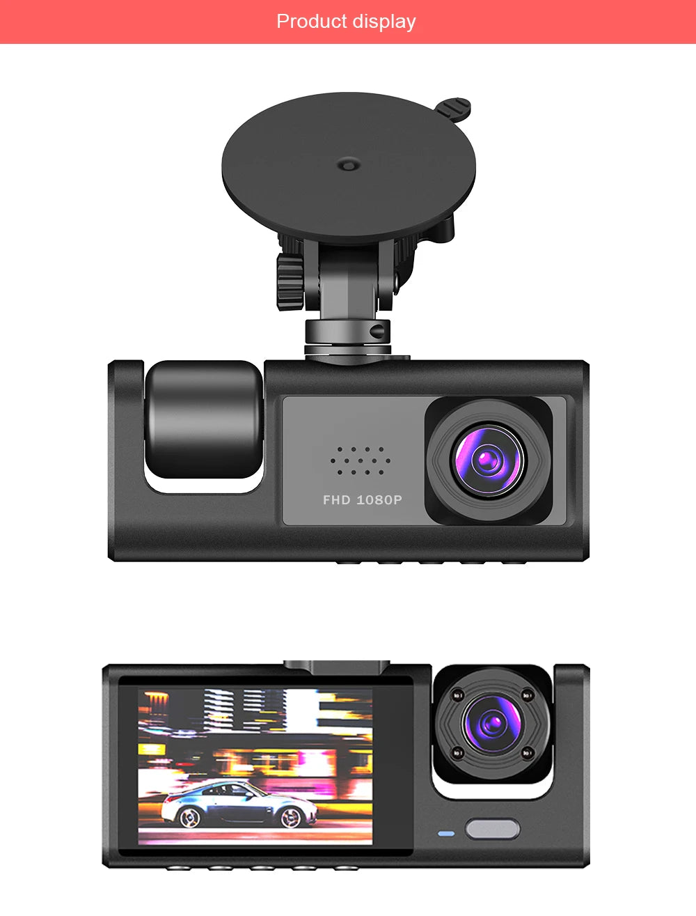 Cámara de salpicadero Dvr 2/3 para coche,amara coche delantera grabar,camara para vehiculo,dashcam coche, grabadora de vídeo frontal y trasera con visión nocturna IR, 1080P