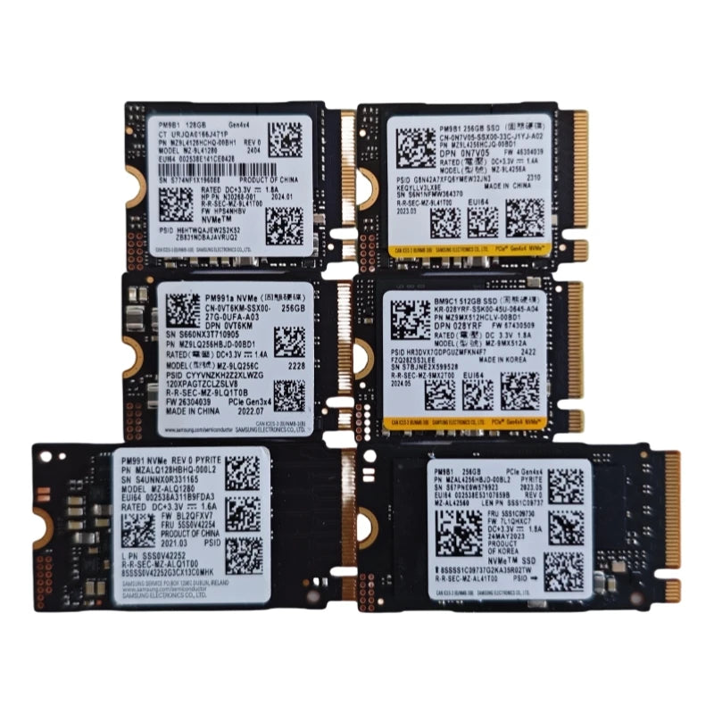 SSD interno NVMe PCIe M.2 2230 / 2242 empaquetado por OEM Samsung BM9C1/PM9B1/PM9C1A/PM991A y WD SN740 y Crucial P310 y Micron 2450