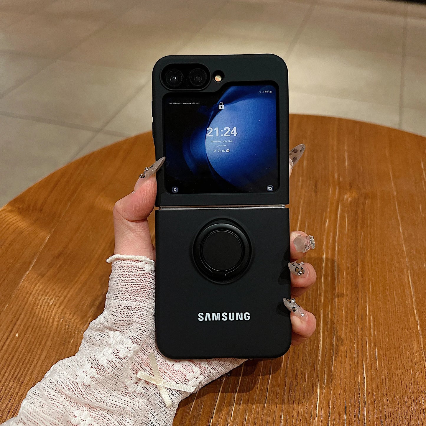 Funda de teléfono con soporte de anillo de silicona líquida de Color caramelo oficial de lujo Samsung Galaxy Z Flip 7 6 5 4 3 funda protectora a prueba de golpes