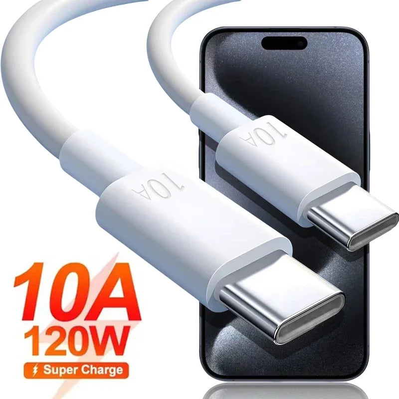 Cable Universal USB C a USB tipo C de 120W, carga rápida PD de 10A para iPhone 15, iPad, Samsung, Xiaomi, Huawei, línea de datos Dual tipo C
