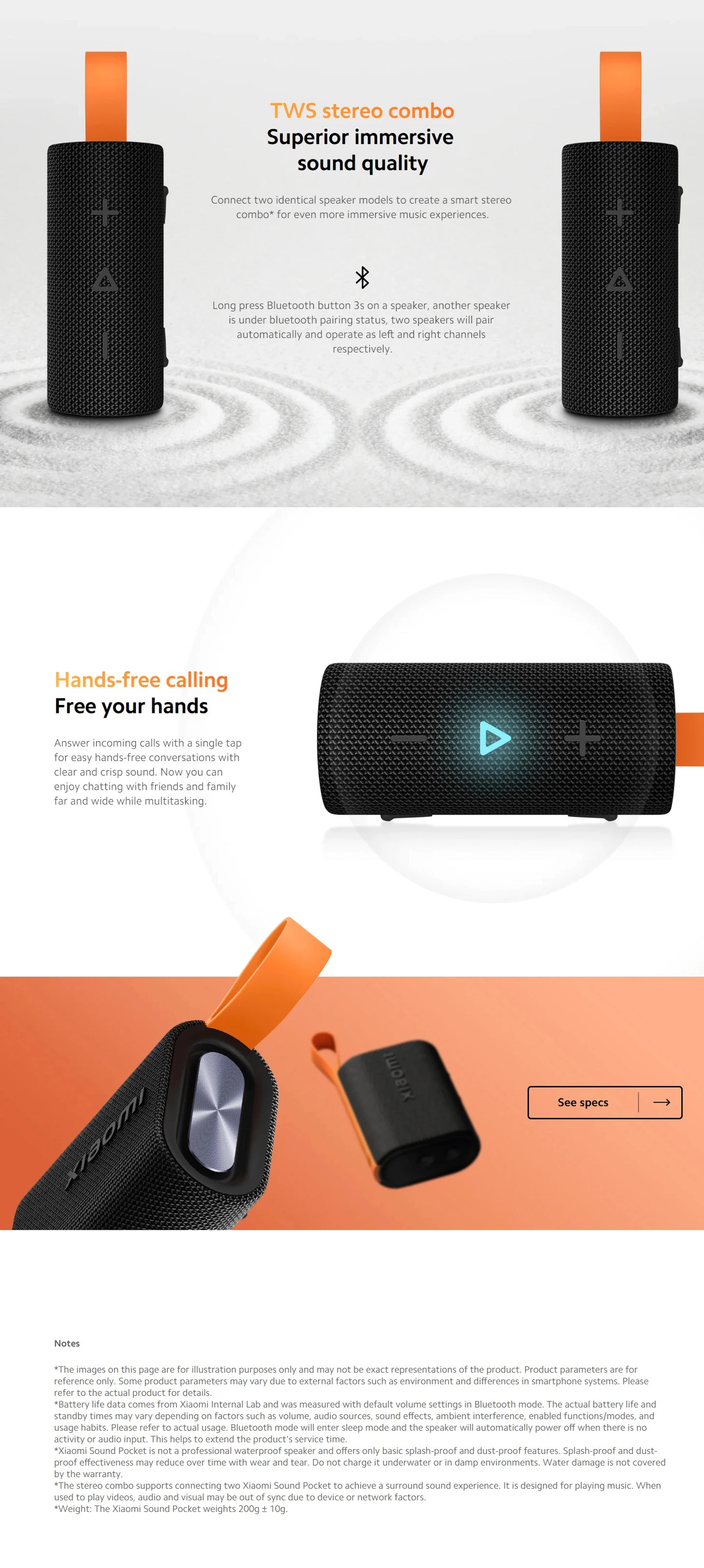 Xiaomi Sound Pocket IP67 Bluetooth 5,4 altavoz portátil TWS estéreo Bateria de 1000mAh, 10 horas de funcionamiento