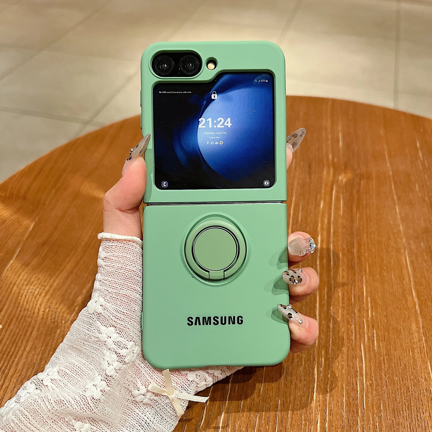 Funda de teléfono con soporte de anillo de silicona líquida de Color caramelo oficial de lujo Samsung Galaxy Z Flip 7 6 5 4 3 funda protectora a prueba de golpes