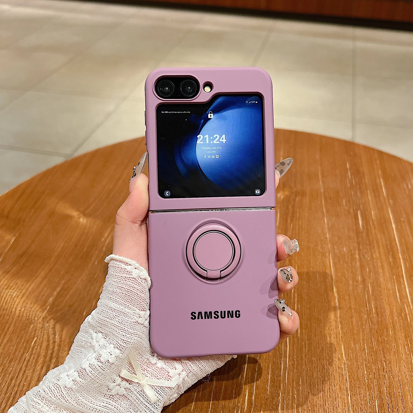 Funda de teléfono con soporte de anillo de silicona líquida de Color caramelo oficial de lujo Samsung Galaxy Z Flip 7 6 5 4 3 funda protectora a prueba de golpes