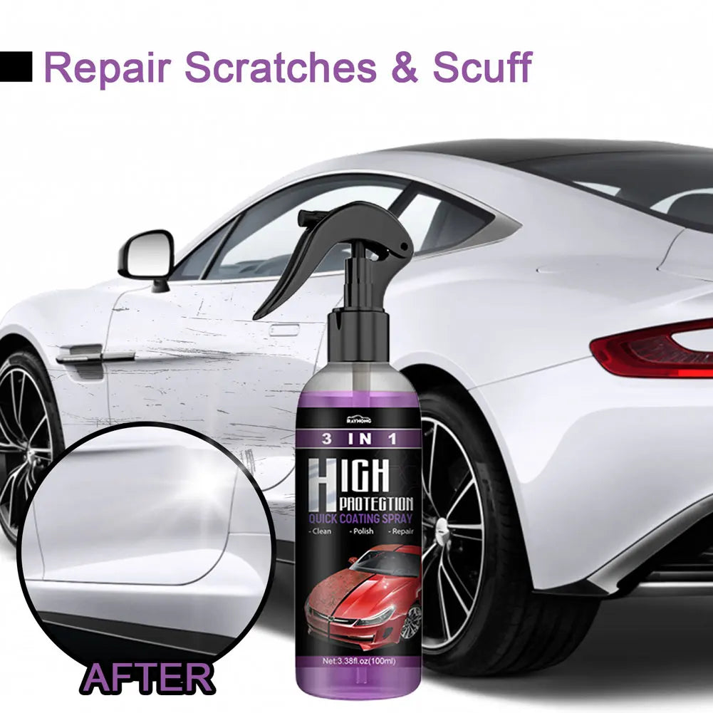 Espray de alta protección 3 en 1 para revestimiento de cerámica, aerosol de pulido de cera para coche, reparación rápida de arañazos finos, actualización de plástico