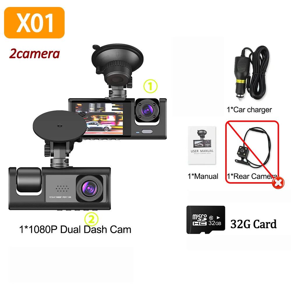 Cámara de salpicadero Dvr 2/3 para coche,amara coche delantera grabar,camara para vehiculo,dashcam coche, grabadora de vídeo frontal y trasera con visión nocturna IR, 1080P