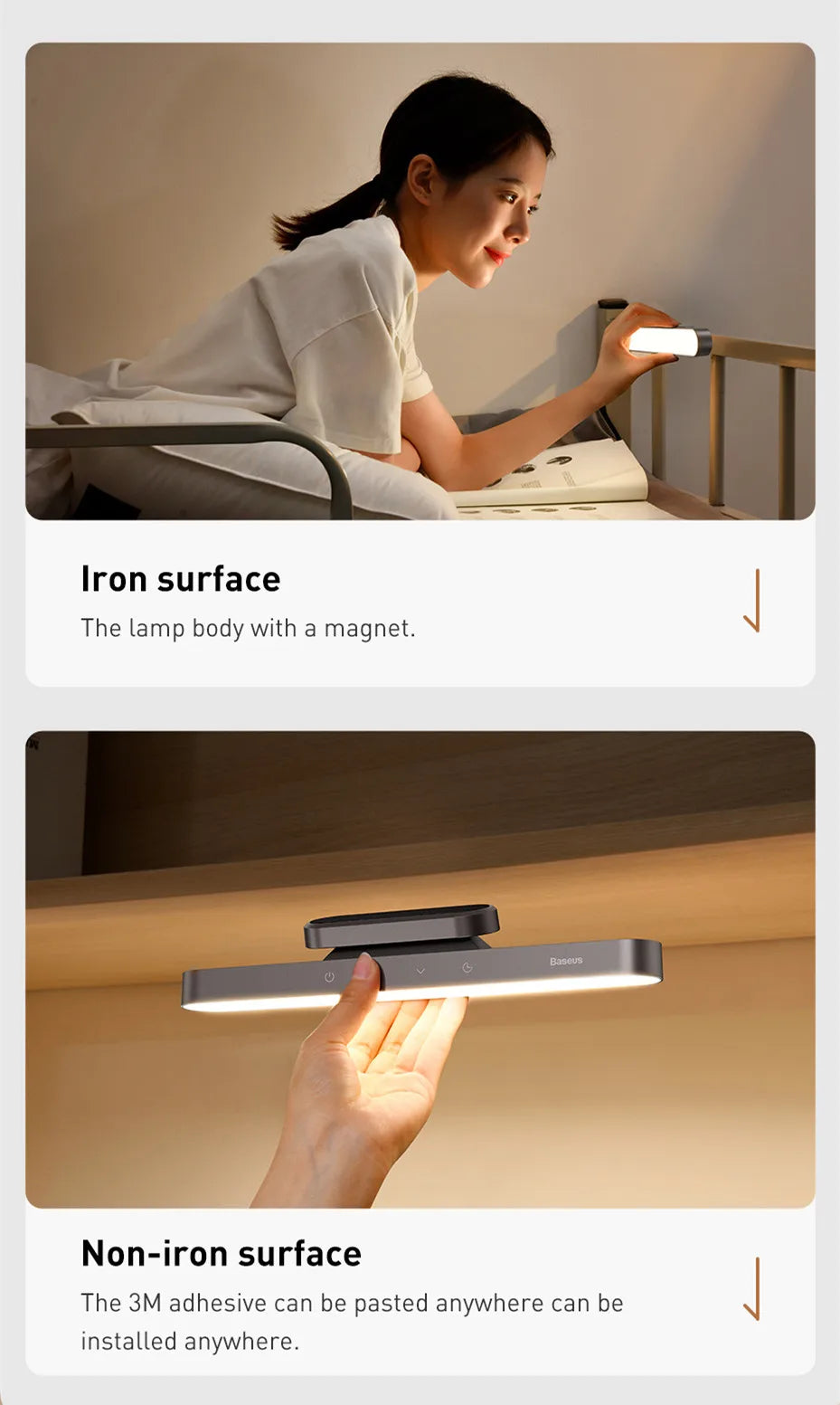 Lámpara de mesa LED magnética colgante, luz nocturna con atenuación continua, recargable para armario, dormitorio, cocina