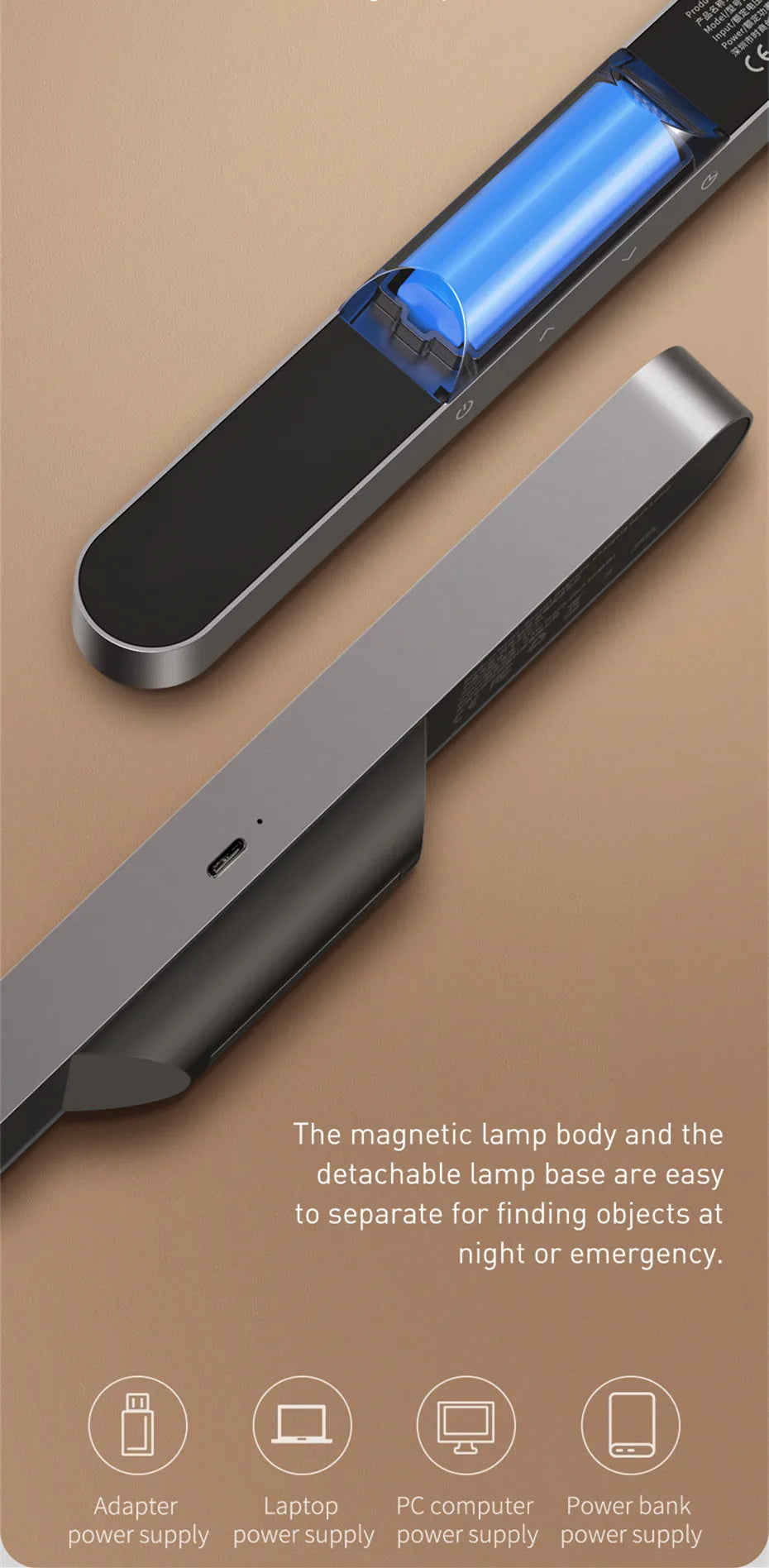 Lámpara de mesa LED magnética colgante, luz nocturna con atenuación continua, recargable para armario, dormitorio, cocina