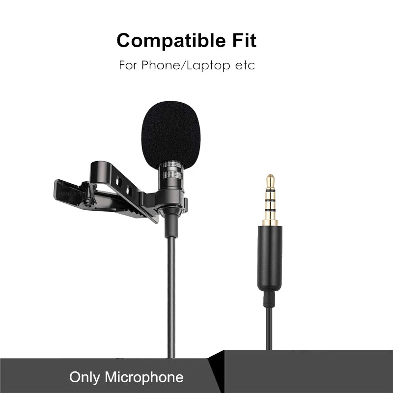 Mini micrófono Lavalier portátil, línea de cable manos libres de 3,5mm, micrófono omnidireccional para ordenador, portátil, teléfono móvil