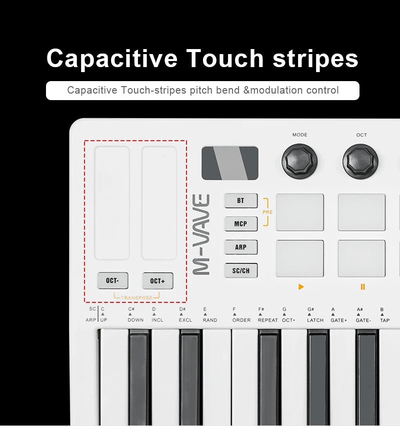 Controlador MIDI Teclado USB Mini 25 teclas, 16 almohadillas de batería RGB, 8 perillas y producción musical, software incluido, M-VAVE SMK-25 II