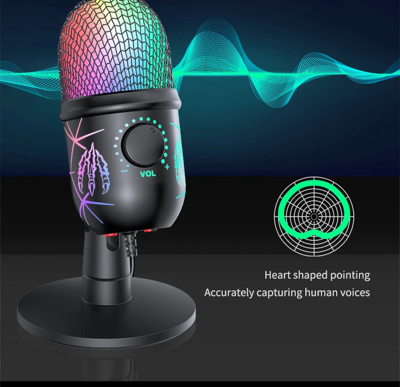 Micrófono USB para juegos, micrófono para PC, Mac, PS4/5, micrófono de Podcast con Monitor silencioso RGB, reducción de ruido para grabar Streaming