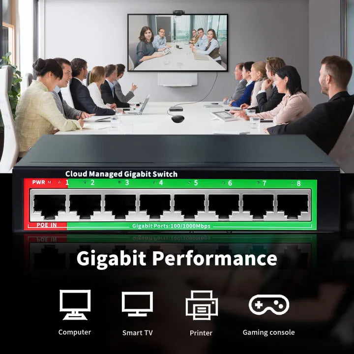 Conmutador Ethernet Gigabit gestionado por la nube, conmutador de red de 8 puertos, 48V, extensor de red POE de escritorio, 100/1000Mbps, SFP, interruptor gestionado por aplicación