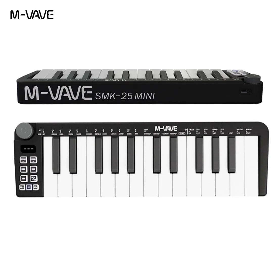 Controlador MIDI Teclado USB Mini 25 teclas, 16 almohadillas de batería RGB, 8 perillas y producción musical, software incluido, M-VAVE SMK-25 II
