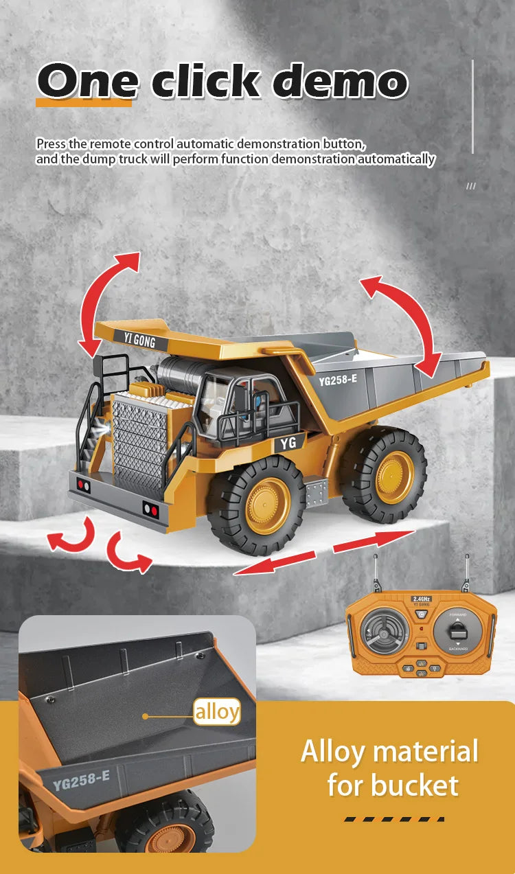 Camión volquete de aleación 1:24 9CH RC, vehículo de ingeniería, carretilla elevadora, excavadora pesada, coche de Control remoto, juguetes para niños, regalos