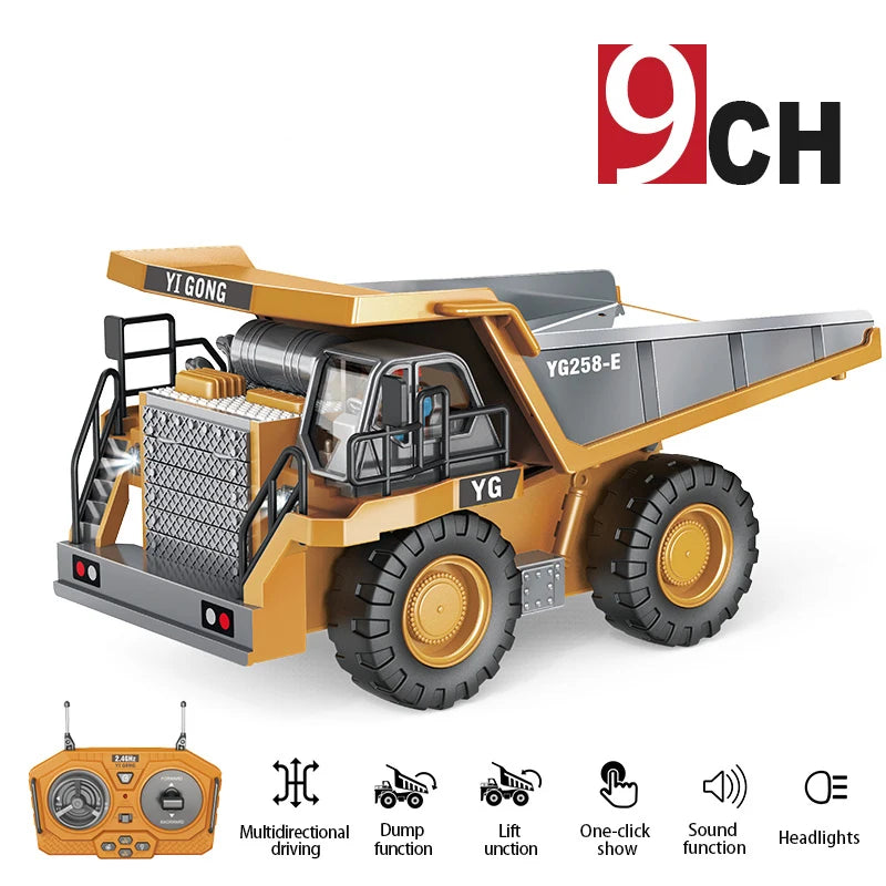 Camión volquete de aleación 1:24 9CH RC, vehículo de ingeniería, carretilla elevadora, excavadora pesada, coche de Control remoto, juguetes para niños, regalos