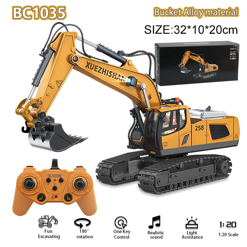 Camión volquete de aleación 1:24 9CH RC, vehículo de ingeniería, carretilla elevadora, excavadora pesada, coche de Control remoto, juguetes para niños, regalos