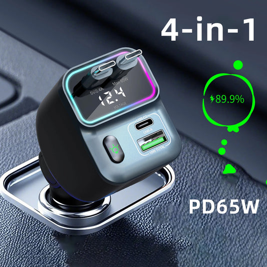 Cargador de coche escalable Cargador de coche de carga rápida 4 en 1 con cable retráctil de 72 W y puerto USB PD65W compatible con adaptador tipo C