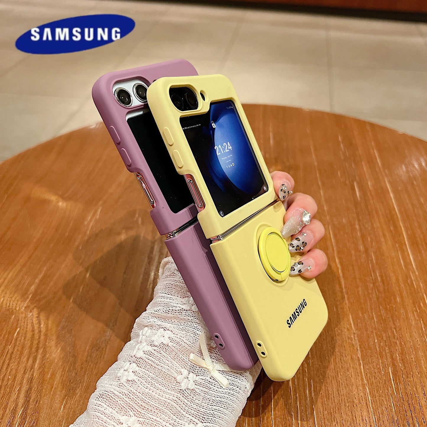 Funda de teléfono con soporte de anillo de silicona líquida de Color caramelo oficial de lujo Samsung Galaxy Z Flip 7 6 5 4 3 funda protectora a prueba de golpes