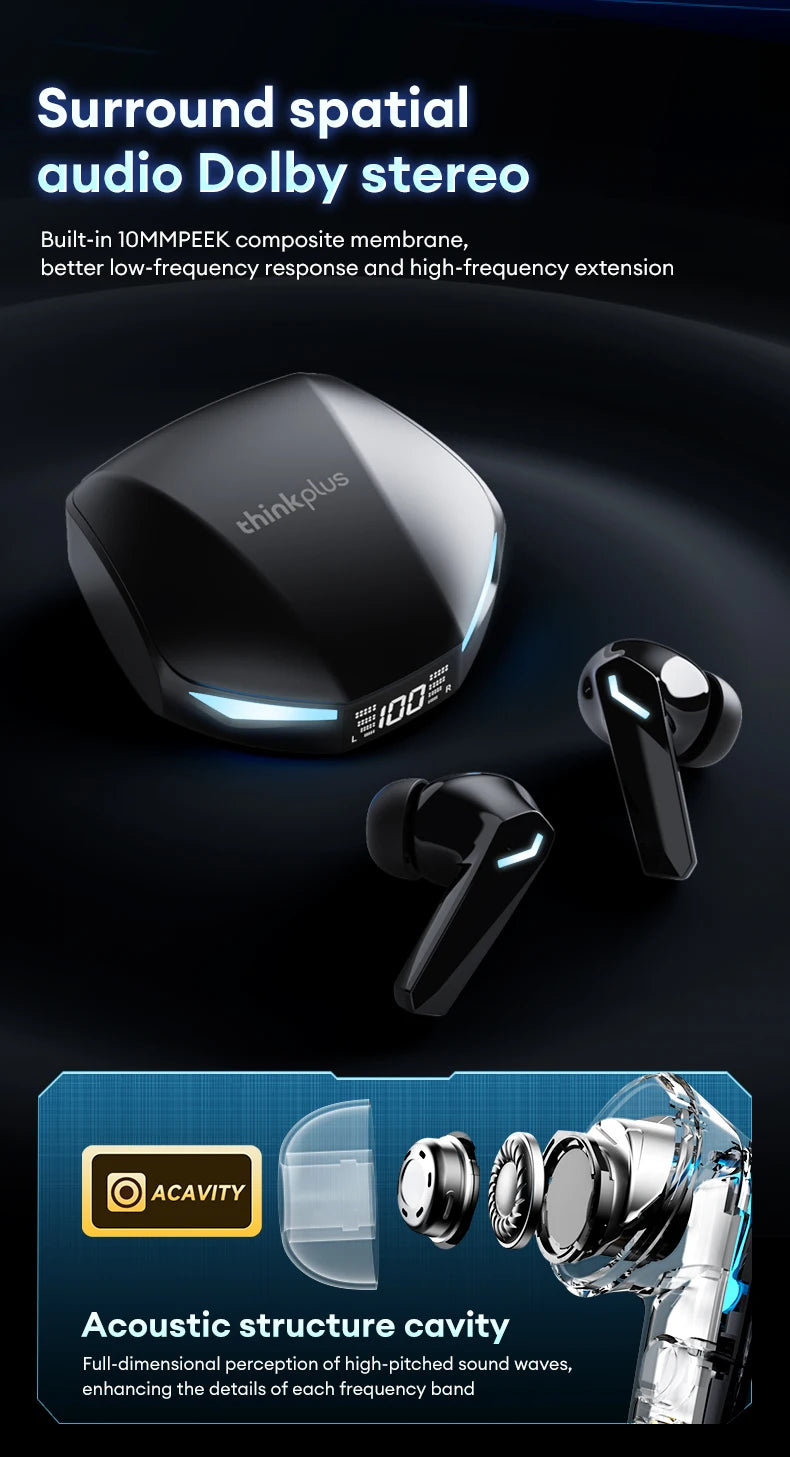Nuevo Lenovo GM2 PRO MAX auriculares inalámbricos Bluetooth 5,4 pantalla Digital LED auriculares impermeables con cancelación de ruido auriculares para juegos