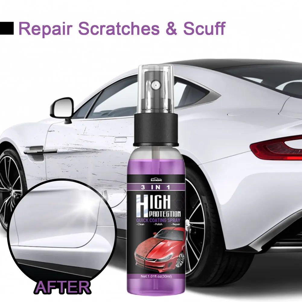 Espray de alta protección 3 en 1 para revestimiento de cerámica, aerosol de pulido de cera para coche, reparación rápida de arañazos finos, actualización de plástico