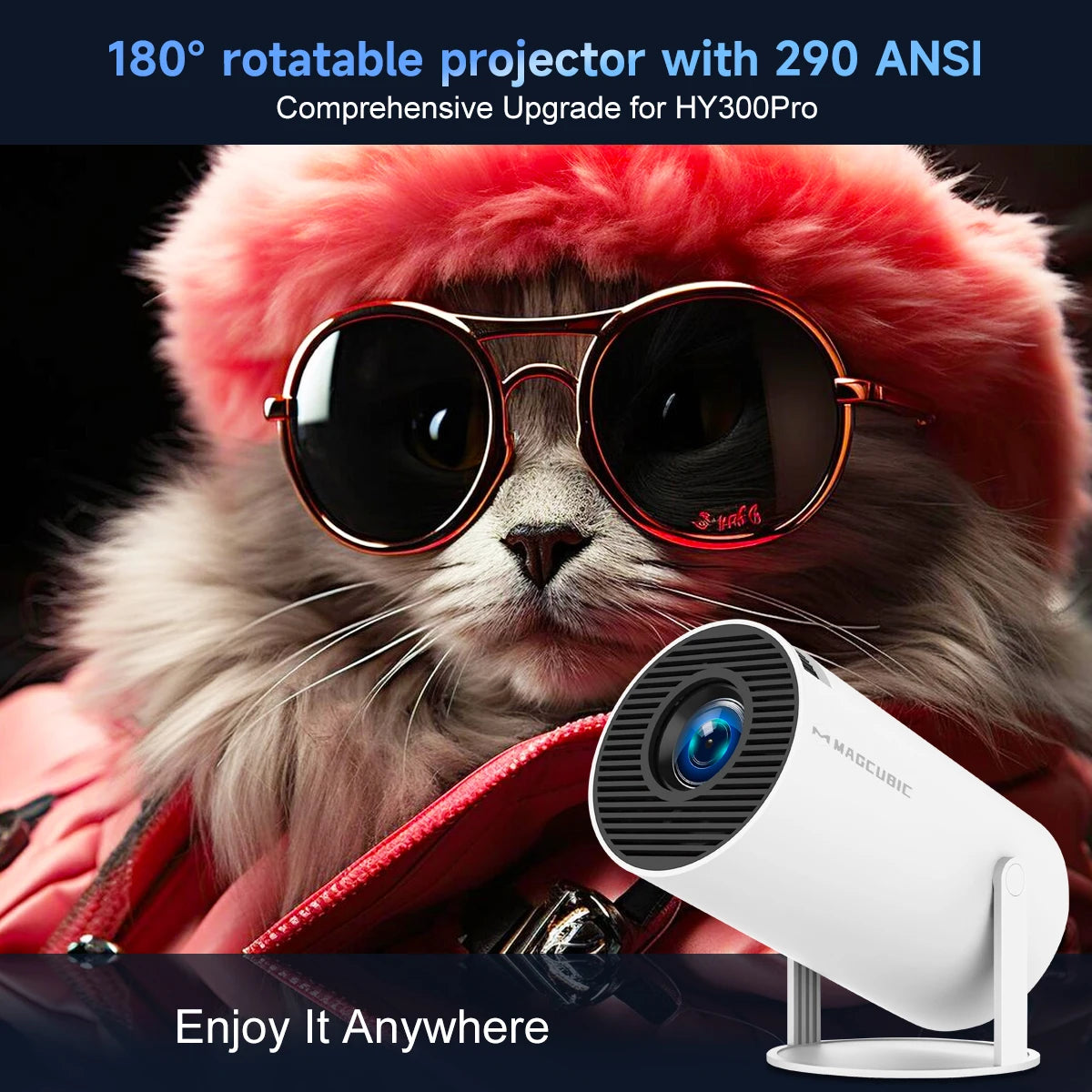 Proyector Magcubic Android 11 4K, 720P HY300 Pro + Wifi Dual 290ANSI 180 ° Proyector portátil flexible