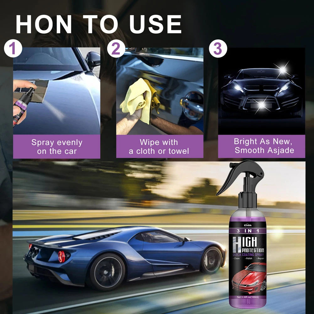 Espray de alta protección 3 en 1 para revestimiento de cerámica, aerosol de pulido de cera para coche, reparación rápida de arañazos finos, actualización de plástico