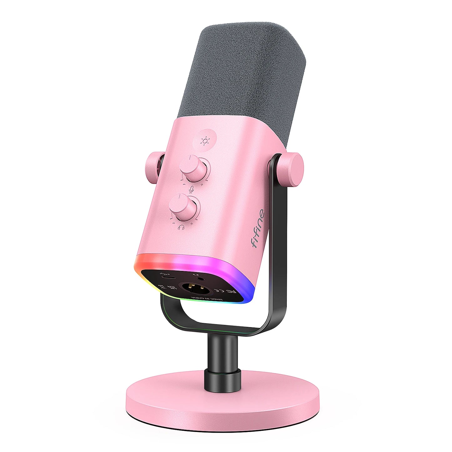 Micrófono dinámico FIFINE USB/XLR con Control RGB/conector para auriculares/mú, micrófono para grabación de Streaming AmpliGame-AM8