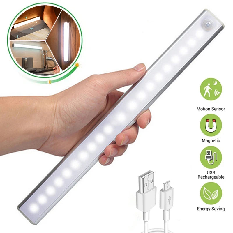 Luz LED nocturna inalámbrica con Sensor de movimiento, luz recargable tipo C para armario, lámpara de armario, retroiluminación de escalera para cocina LED